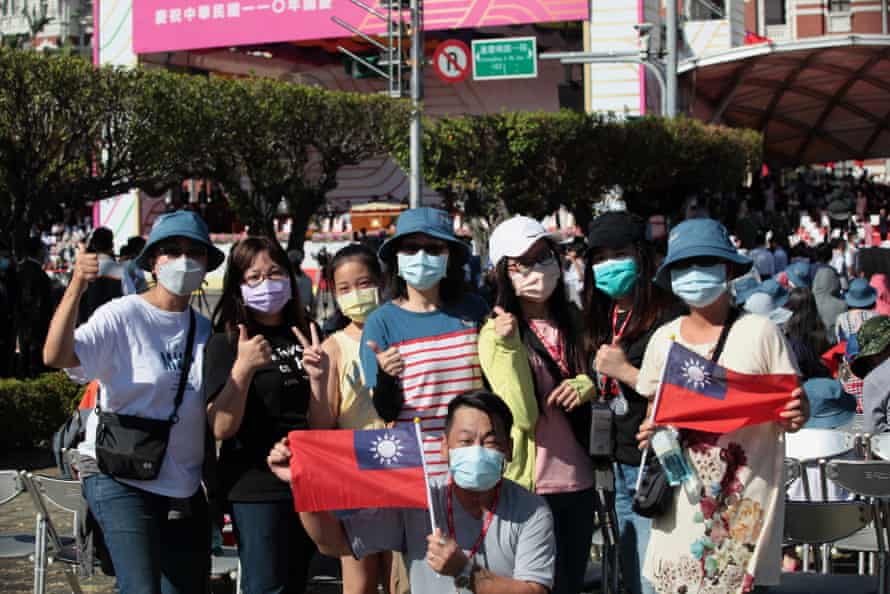 ‘I don’t feel any crisis’: nurse Shalley, centre, at Taiwan’s national day celebrations in Taipei.