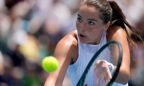 Jodie Burrage plays a backhand to Tamara Korpatsch in her first round defeat at the 2024 Australian Open.