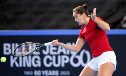 Jodie Burrage in practice for the Billie Jean King Cup tie against Sweden