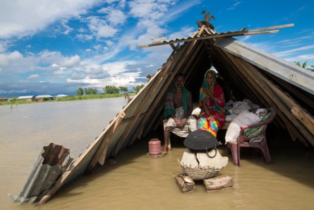 Flooding in Lalmonirhat, Bangladesh sparked by heavy seasonal rains and an onrush of water from hills across the Indian borders
