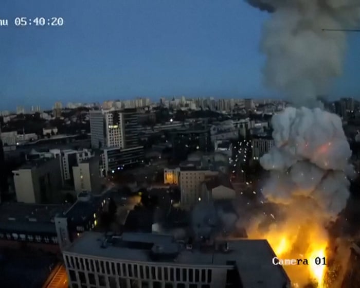 CCTV footage shows overnight strikes on Kyiv – video
