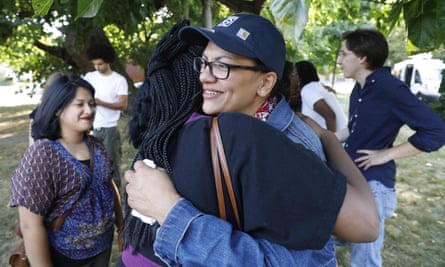 US Democratic Representative for Michigan’s 13th congressional district Rashida Tlaib greets supporters as she attends “Shabbat in the Park” event with pro BDS (Boycott, Divestment and Sanctions) group on August 16, 2019 in Pallister Park in Detroit, Michigan. - Palestinian-American lawmaker Rashida Tlaib today turned down Israel’s offer to let her visit her grandmother in the occupied West Bank, owing to restrictions she termed oppressive. (Photo by Jeff KOWALSKY / AFP)JEFF KOWALSKY/AFP/Getty Images