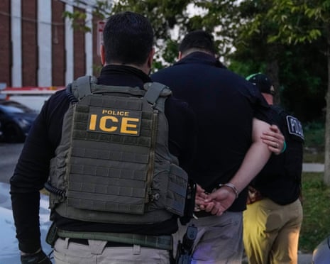 Immigration and Customs Enforcement agents make an arrest.