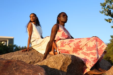 Tiwi models wear garments from Jilamara Arts and Crafts Association x Tiwi Artists