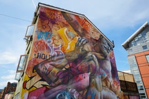 Classical figures on graffiti background
