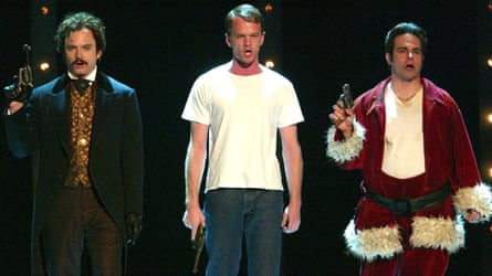 Neil Patrick Harris, centre, with Michael Cerveris and Mario Cantone in Assassins.