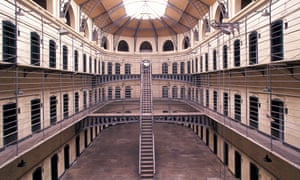Interior shot of cells looking down onto a main yard area at Kilmainham Gaol, Dublin, Ireland.