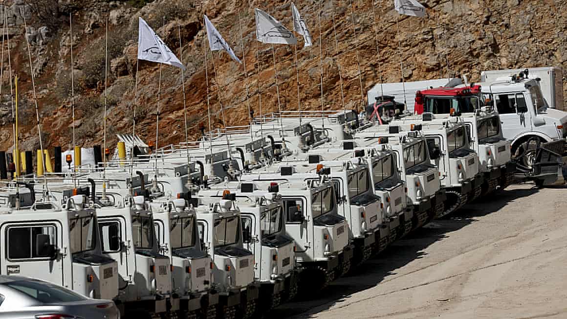Israeli military vehicles on Mount Hermon, where daytrippers will be taken in bulletproof buses on trips organised by the IDF.