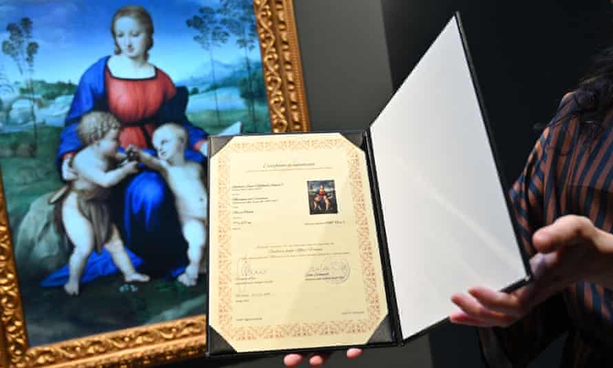 Enticing a new audience? … a copy of Madonna of the Goldfinch by Raphael, with NFT authentication document.