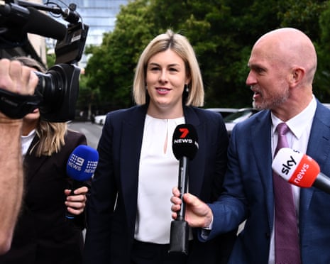 Shadow treasurer and first term MP Jess Wilson being interviewed by media