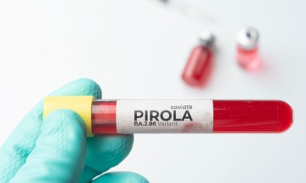 A doctor shows a sample of the Pirola variant of coronavirus.