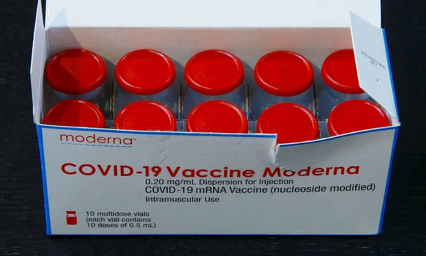 A box containing the the Moderna vaccine 