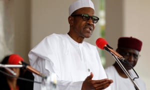 Nigerian president Muhammadu Buhari, speaking at a press conference in May.