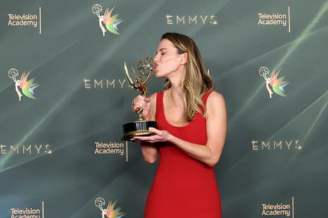 78th Emmy Awards Night 1 & 2LOS ANGELES, CALIFORNIA - SEPTEMBER 06: Betty Gilpin, winner of the Outstanding Guest Actress in a Comedy Series award for “Widow’s Bay”, poses in the Winner’s Walk during the 78th Emmy Awards Night 2 at Peacock Theater on September 06, 2026 in Los Angeles, California. (Photo by Kevin Winter/Getty Images)