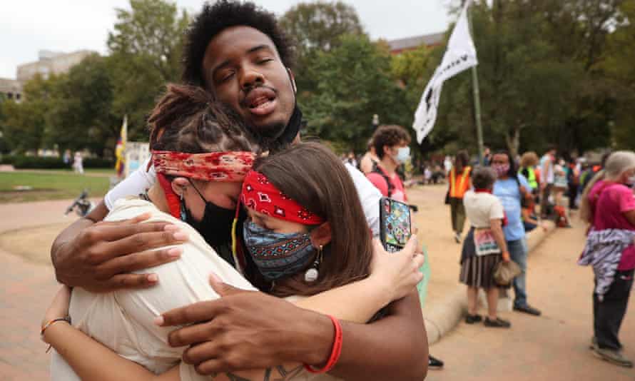 A climate protest organised by the Indigenous Environmental Network, the Sunrise Movement and other groups in Washington DC, October 2021