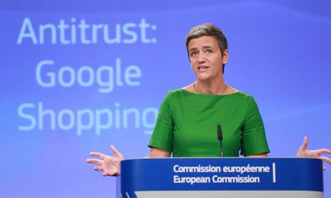 Margrethe Vestager, the European commissioner for competition, at a press conference in Brussels on 27 June 2017.