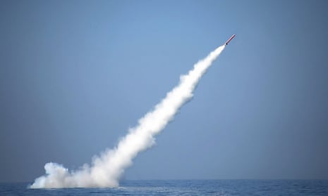 This handout image released by Pakistan's Inter Services Public Relations (ISPR) office on January 9, 2017 shows a Pakistani nuclear-capable cruise missile after being launched from a submarine during a test firing at an undisclosed location in Pakistan. Pakistan on January 9 test-fired its first submarine launched cruise missile capable of carrying nuclear warheads and providing a credible second strike capability to the country, the military said. 