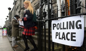 A young voter leaves a polling station during the Scottish independence referendum in September 2014, in which 16- and 17-year-olds were able to vote