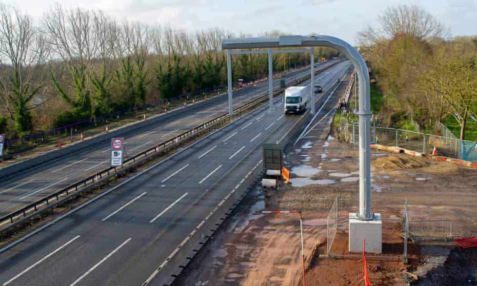 Smart motorway work being carried out on the M4 at Bray, Berkshire