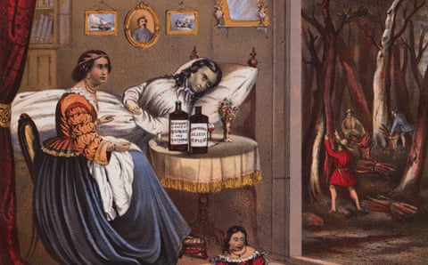 An advert with a sickly patient with prominent bottles