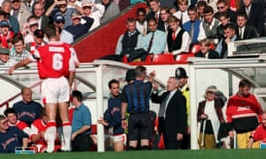 Referee Paul Danson sends off Sunderland’s Peter Reid at Highbury in September 1996.
