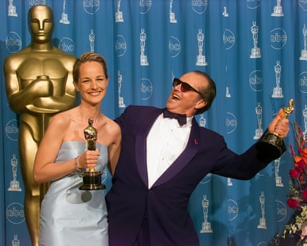 Double triumph … Hunt and Jack Nicholson winning at the 1998 Oscars for As Good As It Gets.