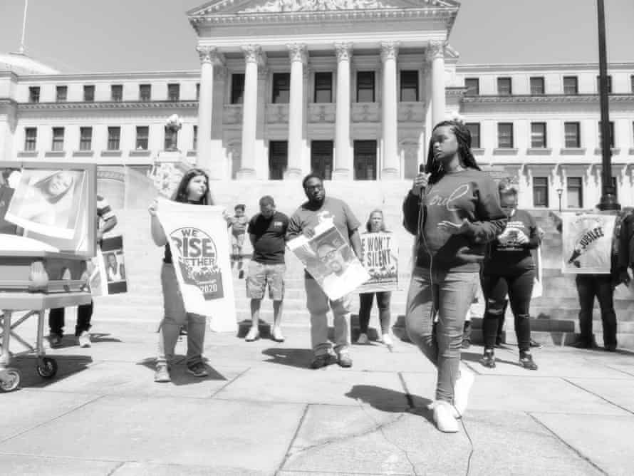 Macy Brown, a 20-year-old student politician, addressed the crowd
