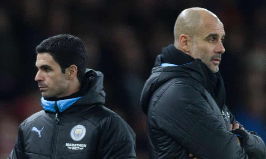 Pep Guardiola, right, said of his assistant Mikel Arteta: ‘He is talking with Arsenal so I don’t know what’s going to happen.’