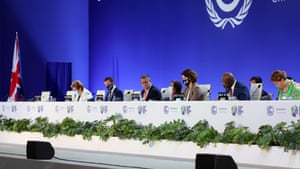 View of the dais during the presidency-led informal stocktaking plenary at Cop26.