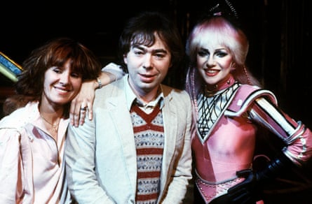 Arlene Phillips with Andrew Lloyd Webber and Stephanie Lawrence on the set of Starlight Express in 1984.