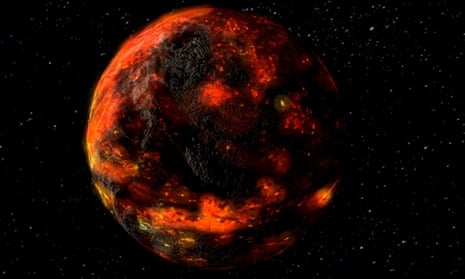 An artist’s illustration of what the lunar magma ocean may have looked like shortly after the formation of the moon.