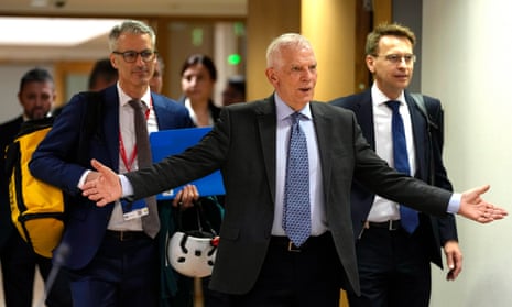 European Union foreign policy chief Josep Borrell arrives for a meeting of EU foreign ministers at the European Council building in Brussels, Monday, 18 March.