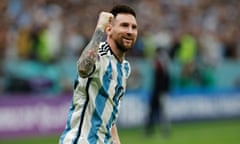 Argentina's Lionel Messi celebrates following their victory during the FIFA World Cup Qatar 2022 quarter final match between Netherlands and Argentina at Lusail Stadium on 9 December 2022 in Lusail City, Qatar. (Photo by Tom Jenkins)