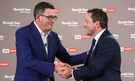 Victorian Labor premier Daniel Andrews and opposition Liberal leader Matthew Guy