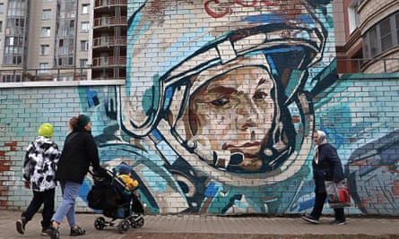 A mural of Yuri Gagarin in Krasnogorsk, outside Moscow.