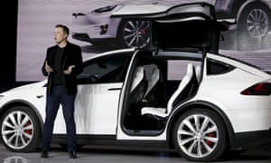 Musk presents the Model X electric sports-utility vehicle in Fremont, California, last year. Photograph: Reuters