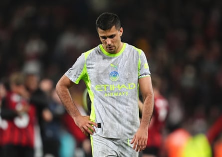 Rodri looks dejected after the final whistle