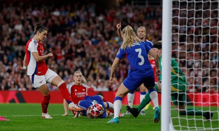 Emily Fox fires Arsenal in front during the first half