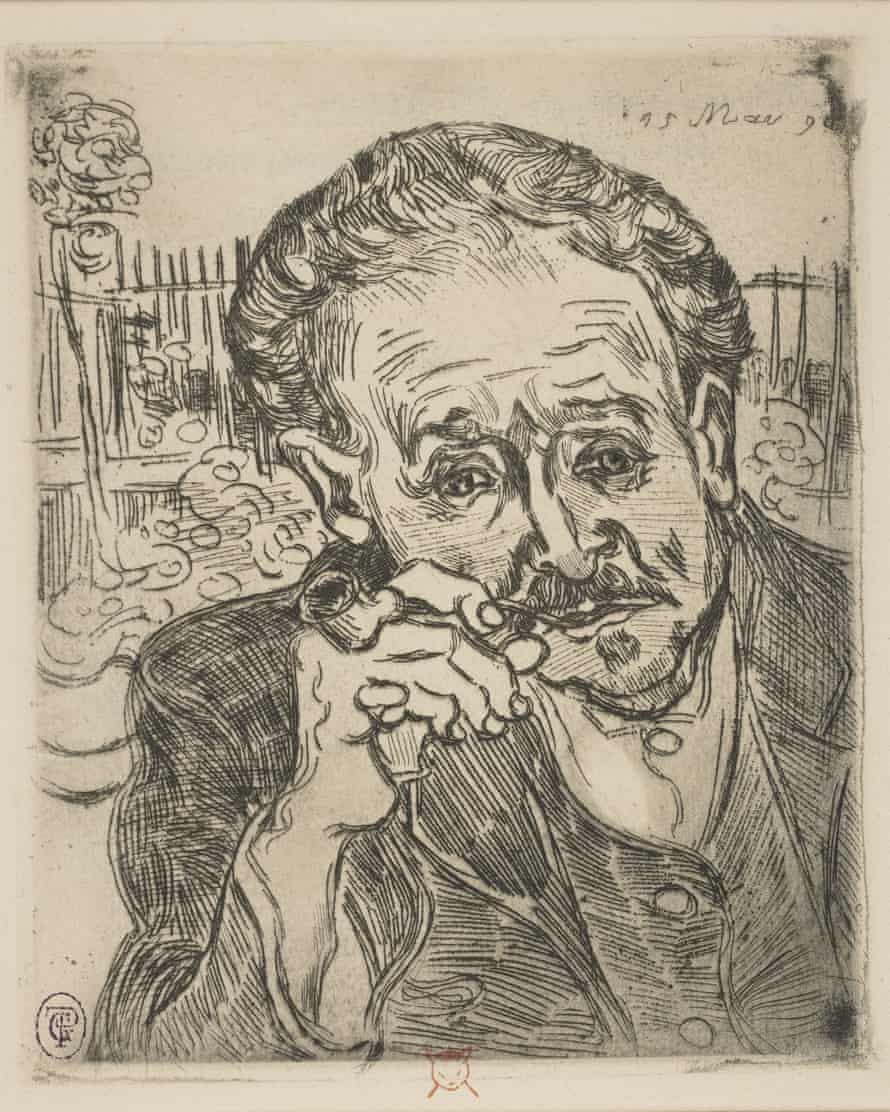 The 1890 etching L’Homme à la Pipe by Van Gogh depicts the doctor who treated the artist after leaving Saint-Rémy asylum.
