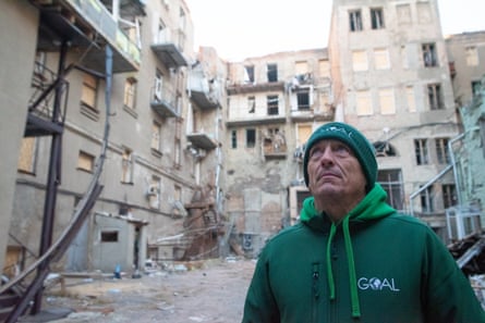 Matt Knight at shelled sites in Kharkiv.