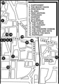 The pubs of Fleet Street. Graphic used in Observer on 6 March 1988
