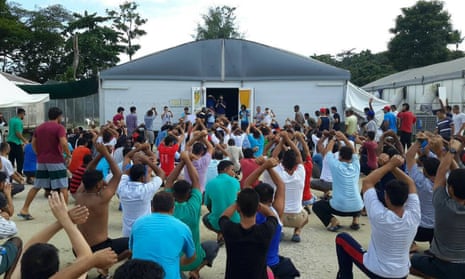 Refugees and asylum seekers at the Manus Island immigration detention centre.