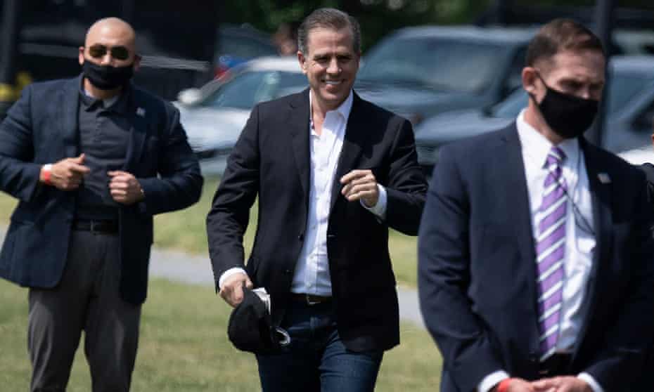 Hunter Biden walks to Marine One on the Ellipse outside the White House in May 2021. 