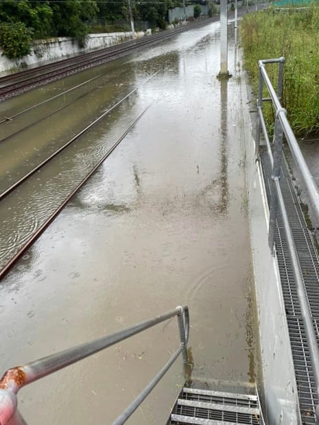Train line flooded at Bardwell Park on the T8 line in south-west Sydney.