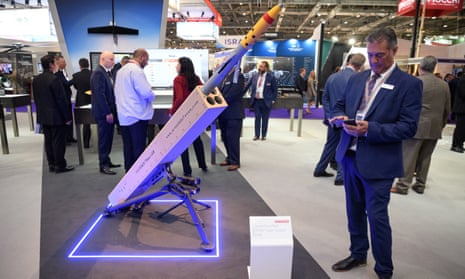 Rocket pointing upwards at a BAE Systems arms fair stand