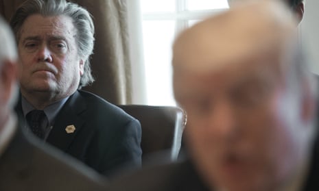 Steve Bannon listens as Trump speaks at the White House in March 2017. 