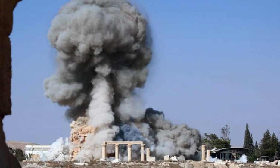 Smoke from the detonation of the 2,000-year-old temple of Baalshamin.