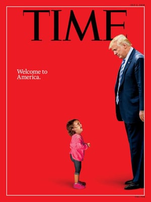 The cover of TIME magazine with Donald Trump and the toddler crying as border patrol searches her mother.