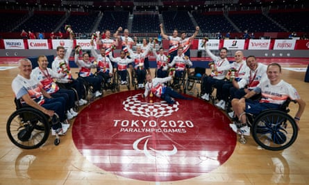 The GB men’s team celebrate with their gold medals in Tokyo