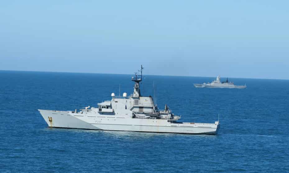 HMS Tyne shadows the Russian corvette Steregushchiy in the Channel.